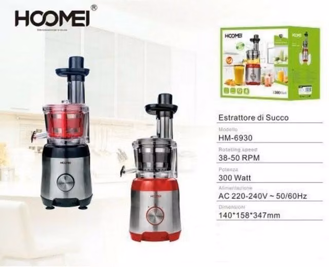 Centrifuga Estrattore di Succo per Frutta e Verdura Hoomei HM-6930 da 300 Watt in Acciaio Inox Multicolore
