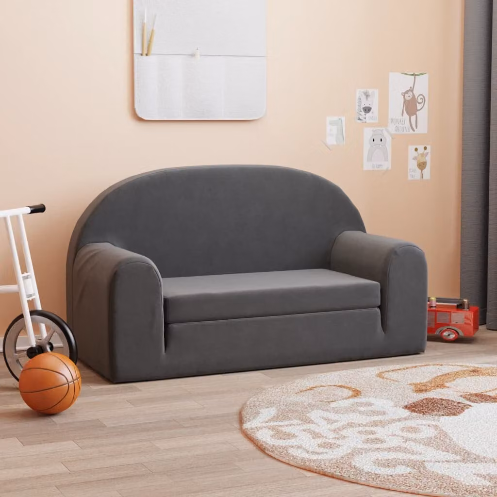 vidaXL Divano Letto per Bambini a 2 Posti in Morbido Peluche Antracite