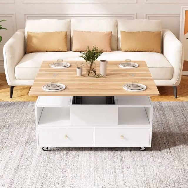 Tavolino da salotto regolabile in altezza - Zephmum- 100x50x47.5cm- 4 cassetti e tavoli idraulici