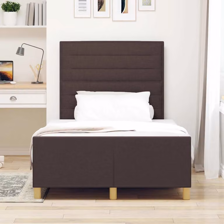 Struttura del letto moderna vidaXL in legno e tessuto marrone con dimensioni L: 120 cm, P: 200 cm, H: 126 cm
