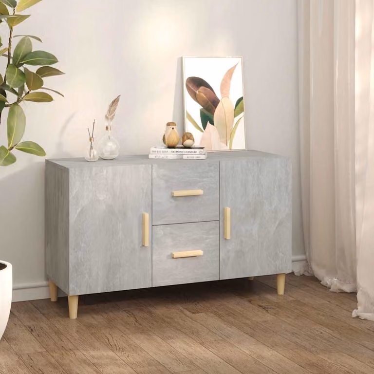 Credenza vidaXL in legno multistrato e MDF, colore grigio cemento, L 100 x P 36 x H 60 cm