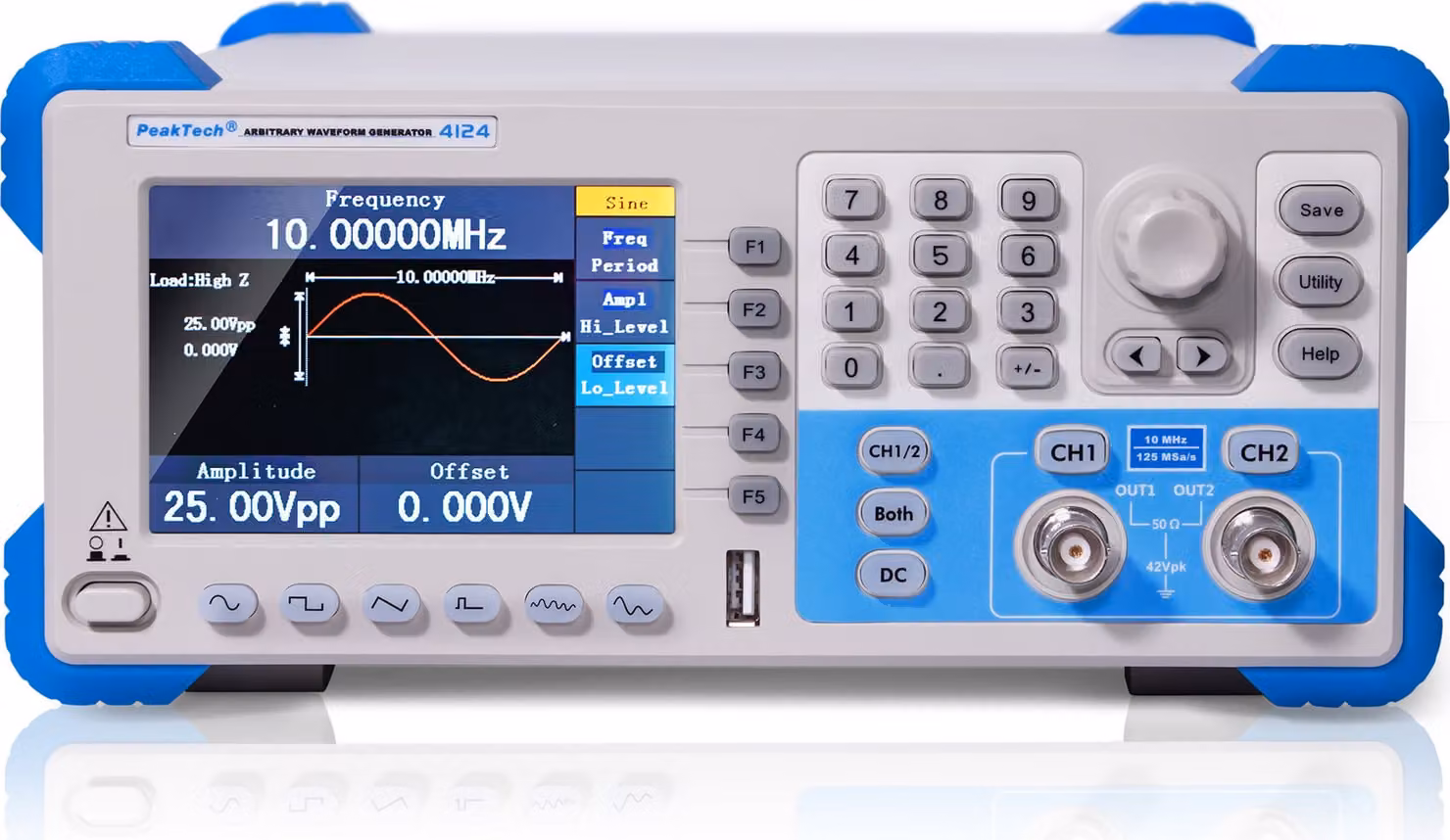 PeakTech P 4124 - Generatore di segnali arbitrari a 2 canali ~ 1 µHz - 10 MHz ~ con display TFT