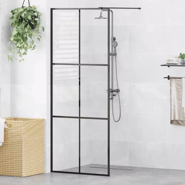 Parete Doccia Walk-in vidaXL in Vetro Trasparente con Profilo Nero L: 80 cm, H: 195 cm