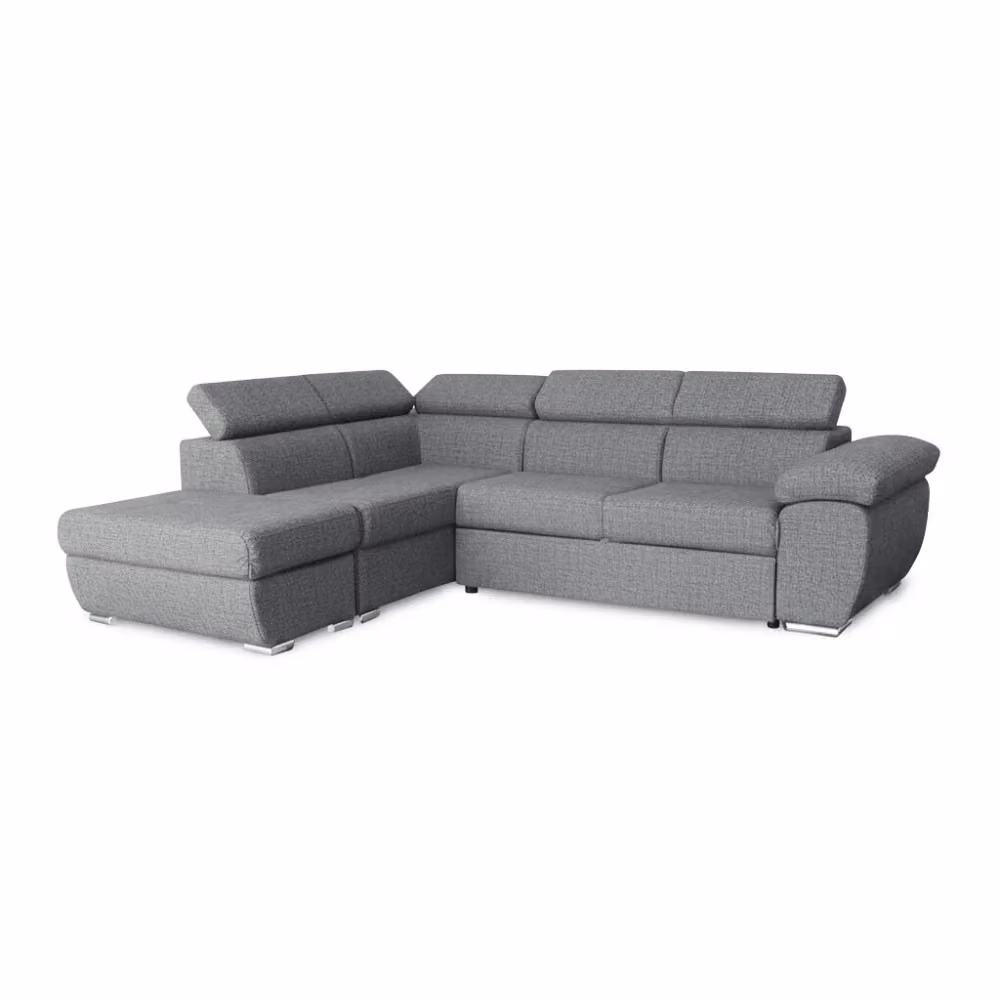 Divano Letto Angolare Tezeta con Penisola Sinistra, Poggiatesta Regolabile e Pouf Contenitore, Grigio, L 264 x P 91 x H 45 cm, Materasso 120 x 200 cm – 2