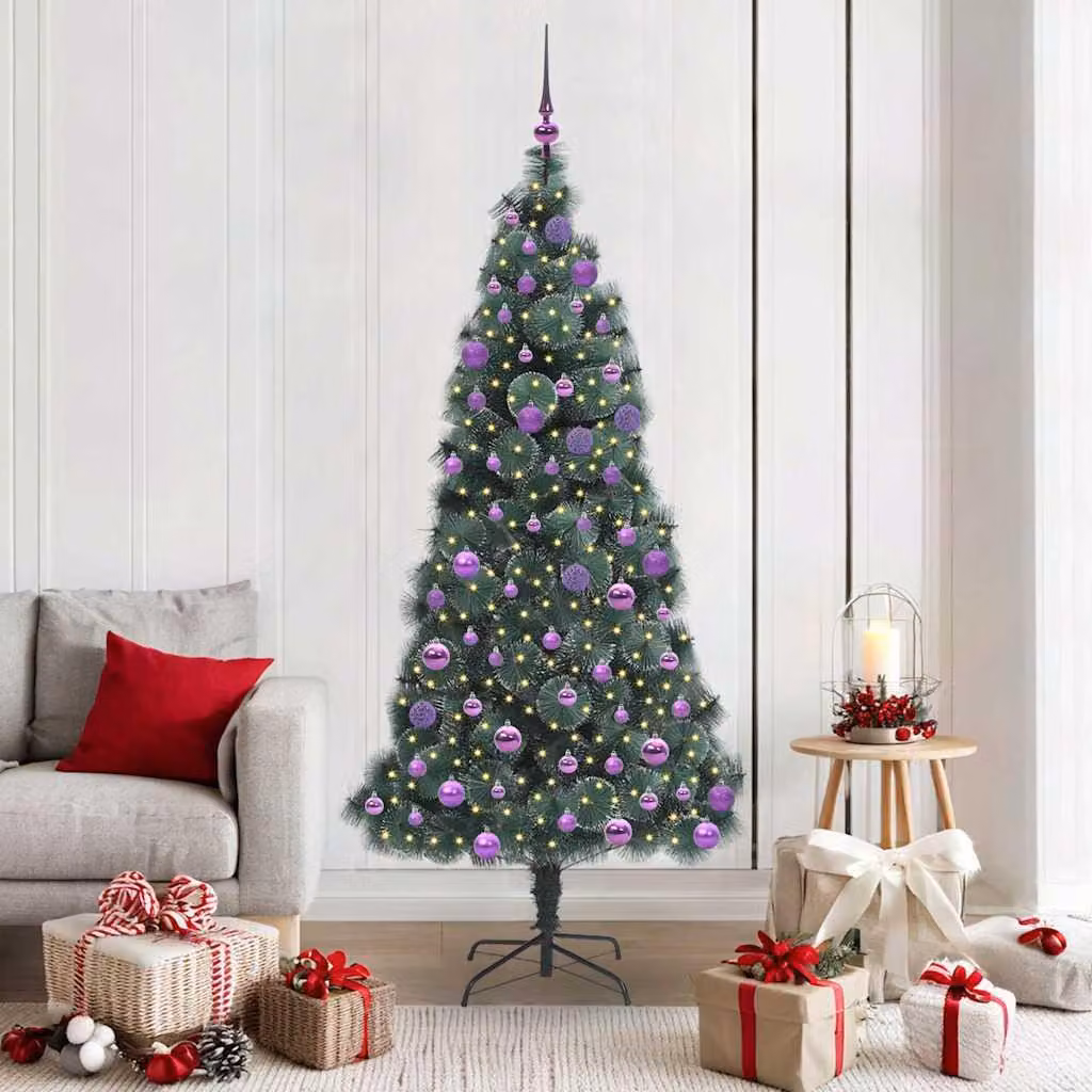 Maison Exclusive - Albero di Natale artificiale illuminato con set di palline verdi