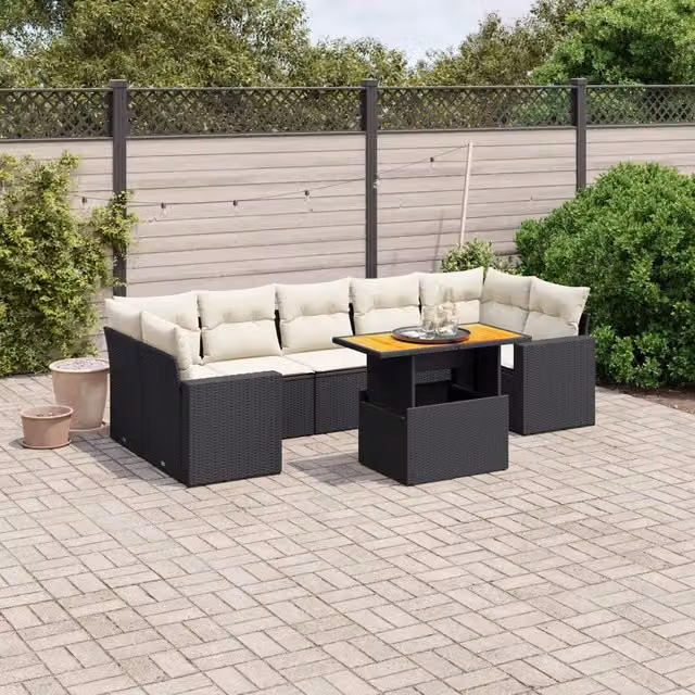 Set Divani da Giardino con Cuscini 8 pz Nero in Polyrattan 3271224