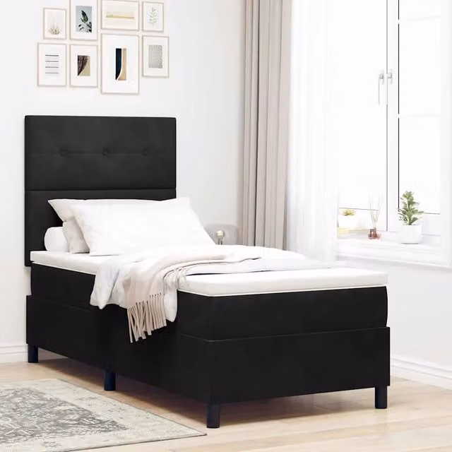Letto a molle con testiera in velluto nero vidaXL L/P/H: 200 x 90 x 128 cm – 1