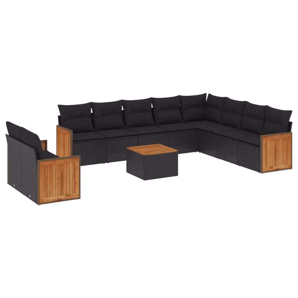vidaXL Set Divani da Giardino 11 pz con Cuscini e Tavolino da Caffè in Polyrattan e Acciaio Nero – 2