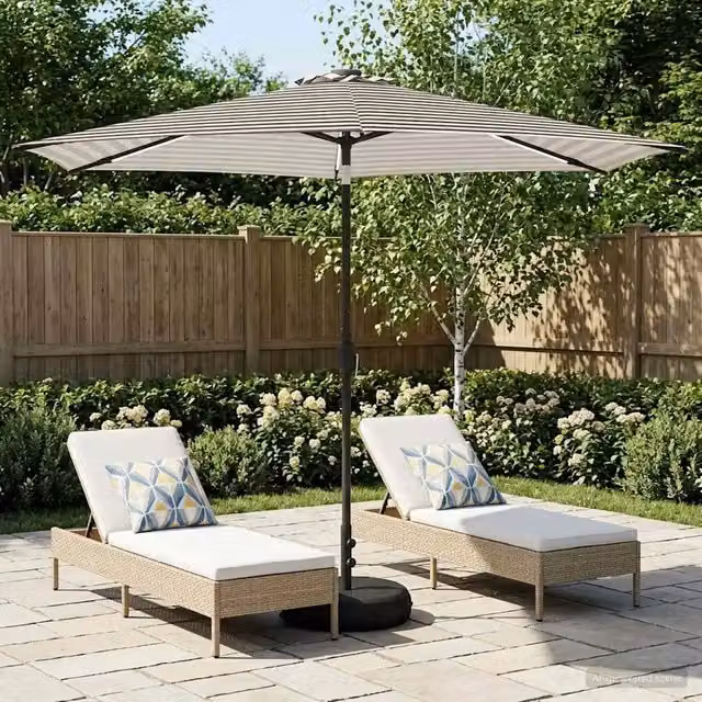 Ombrellone da giardino con luci LED e base in poliestere, disponibile in bianco o nero, L: 300 x P: 300 cm – 1