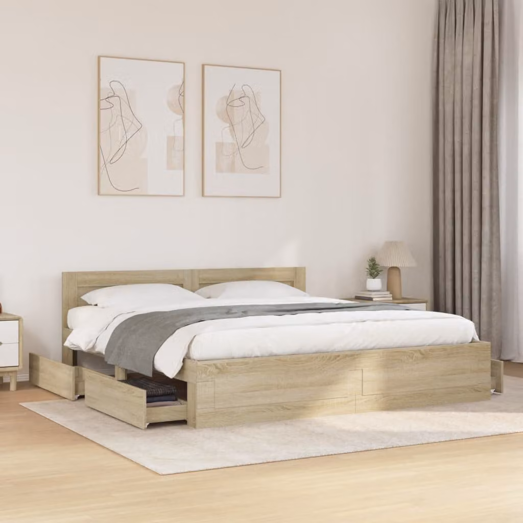 Giroletto con testiera vidaXL in legno color rovere, L: 183 cm, P: 203 cm, H: 69 cm – 1
