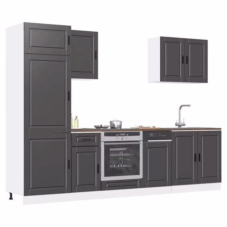 Set di mobili da cucina moderno vidaXL in 7 pezzi nero opaco con legno multistrato L/P/H: 207 x 60 x 57 cm