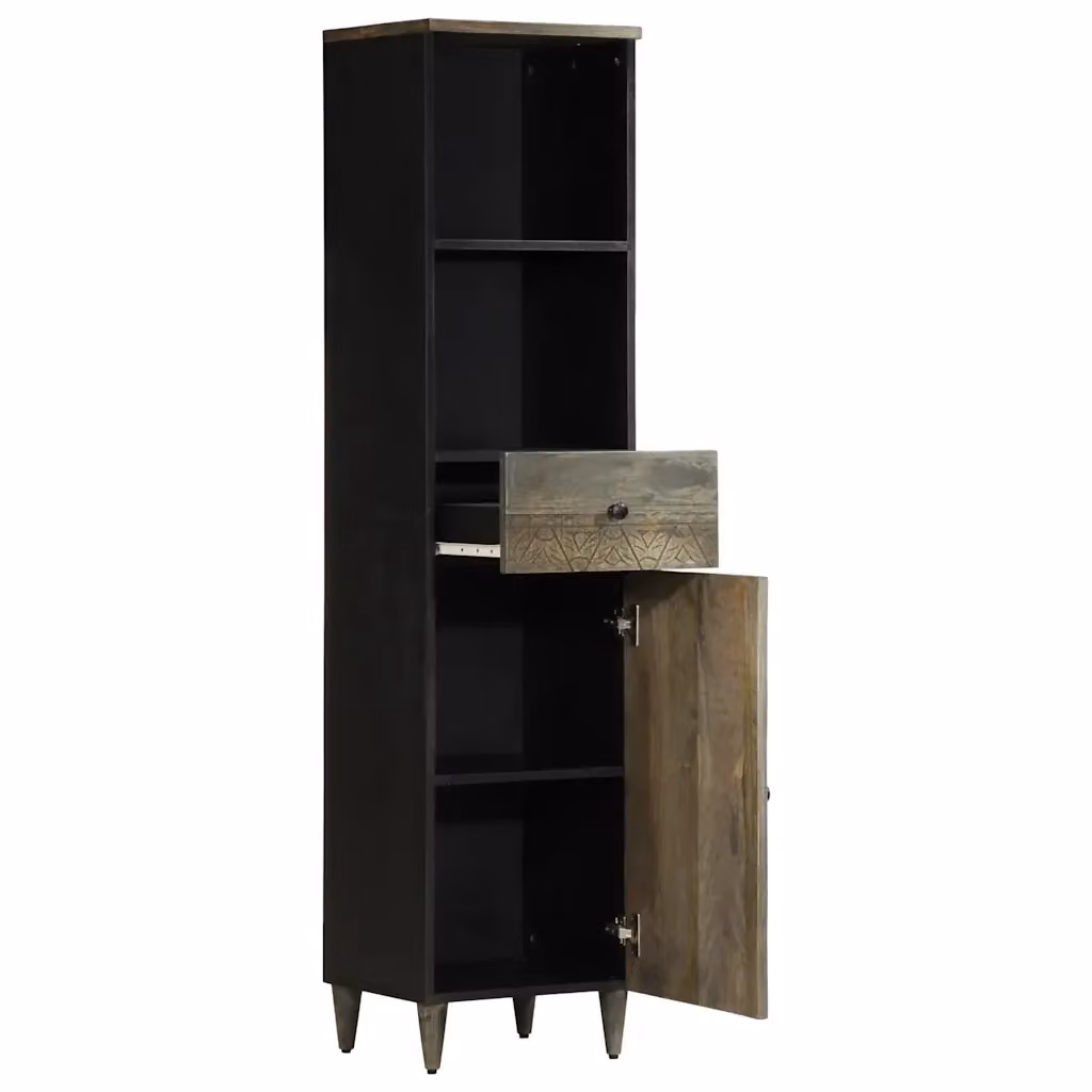 Armadio da bagno in legno di mango con ante a battente e ripiani interni, stile industrial, L: 38 cm, P: 33 cm, H: 160 cm – 2