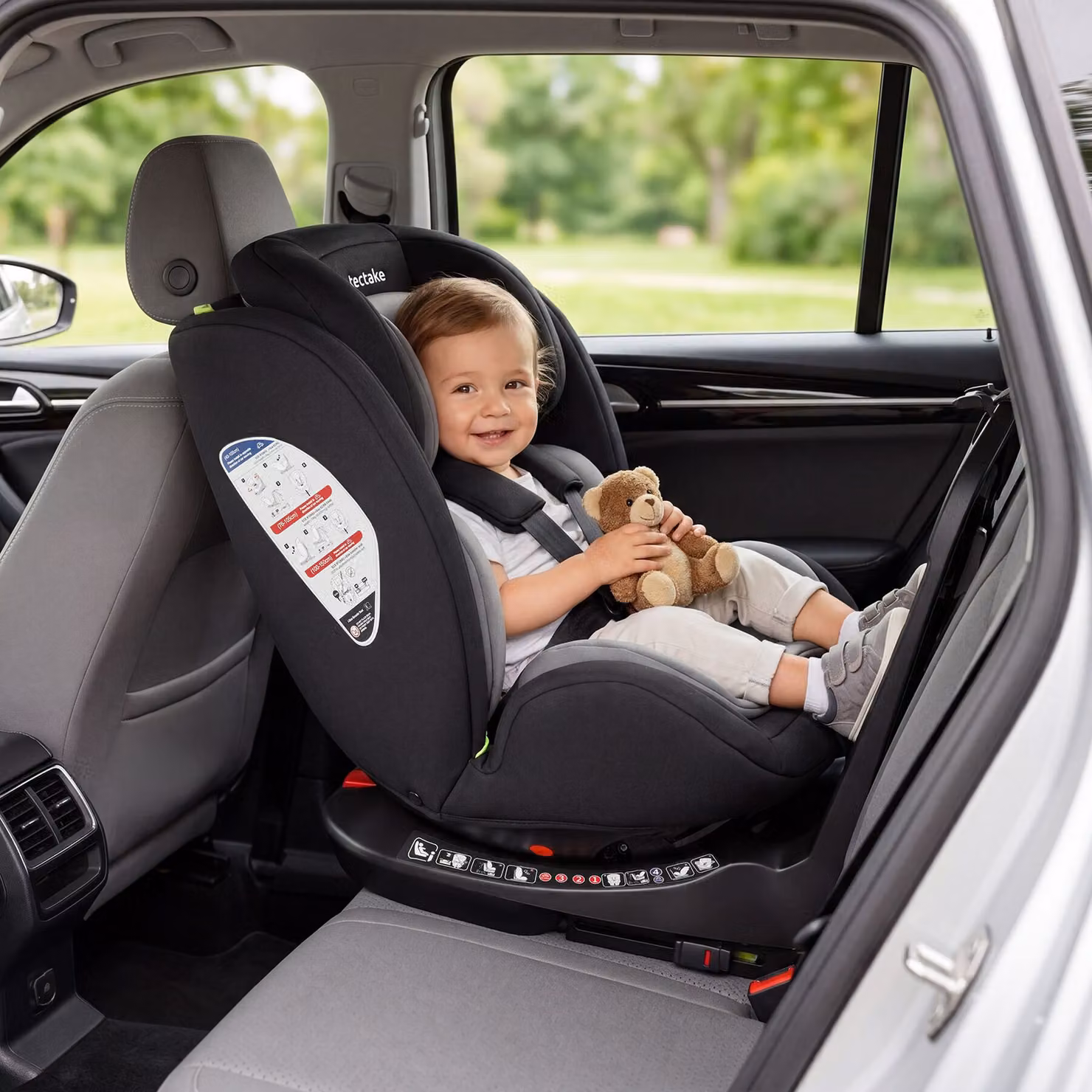 Seggiolino auto girevole tectake con sistema ISOFIX, omologazione i-Size per bambini da 100 a 150 cm, grigio e nero – 3