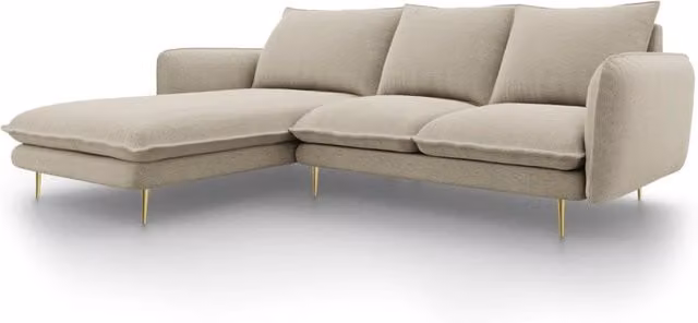 Divano angolare sinistro Vienna di Cosmopolitan Design, 5 posti in tessuto beige con cuscini inclusi, L: 255 cm, P: 170 cm, H: 95 cm – 1