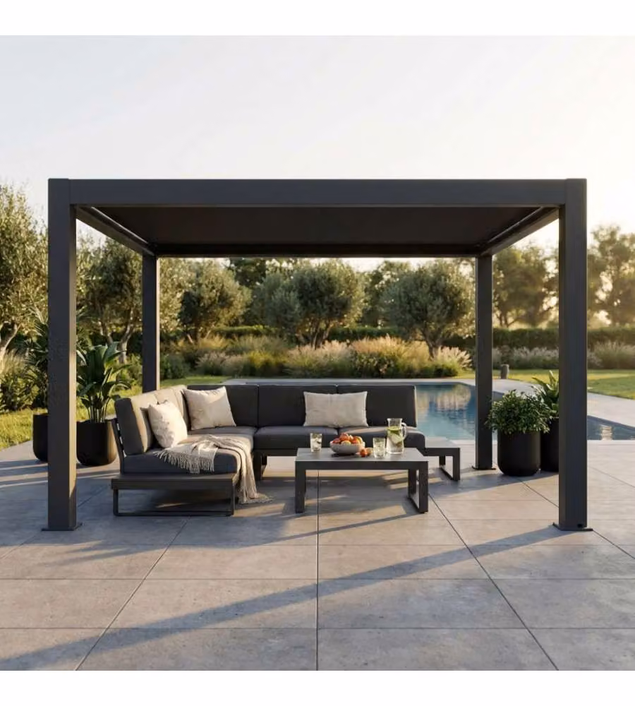 Pergola Bioclimatica Retrattile Motorizzata 4x4 Grigio Scuro Alluminio