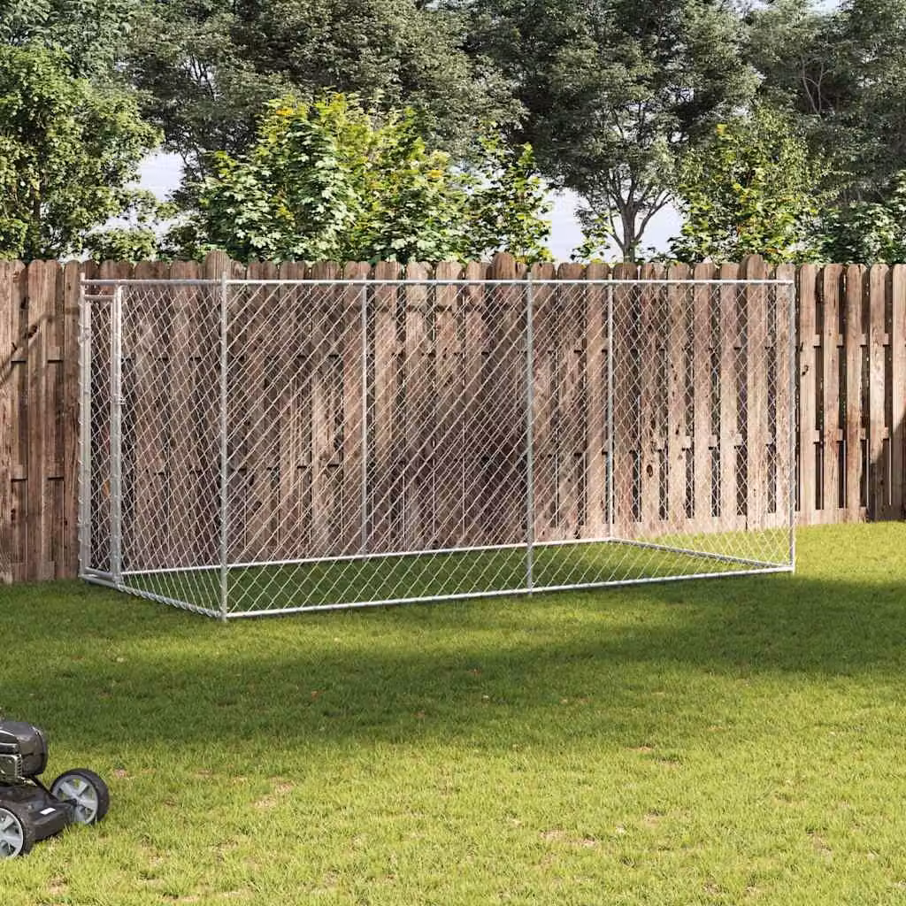 Canile da esterno vidaXL in metallo argento L: 382 cm, P: 192 cm, H: 185 cm