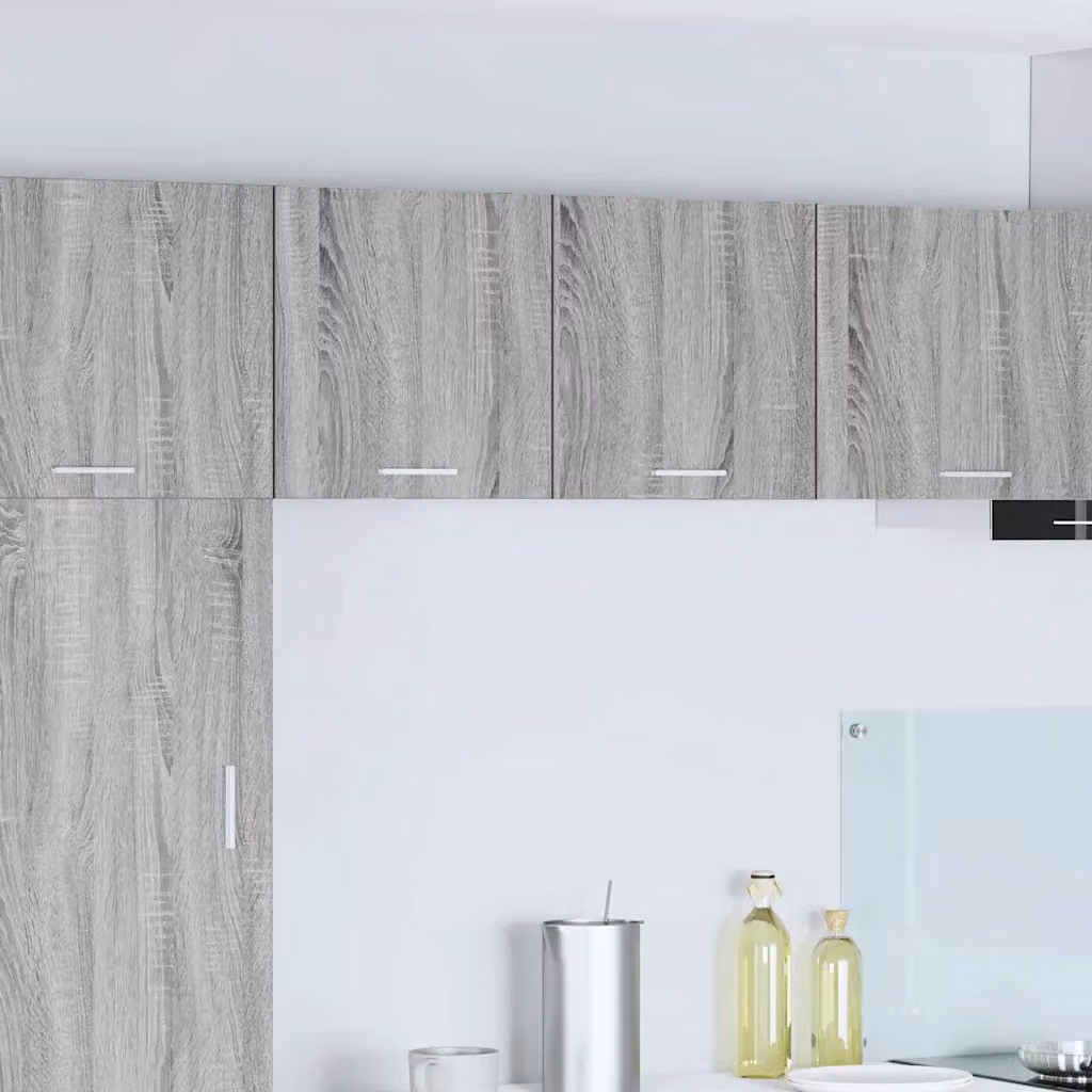 Set di 2 pensili da cucina moderni vidaXL in MDF, colore Grigio e Bianco