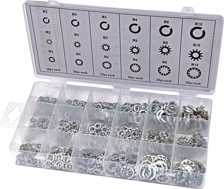 Set-kit assortito rondelle di bloccaggio, serraggio, anelli di sicurezza con fermo rapido, 720 pezzi