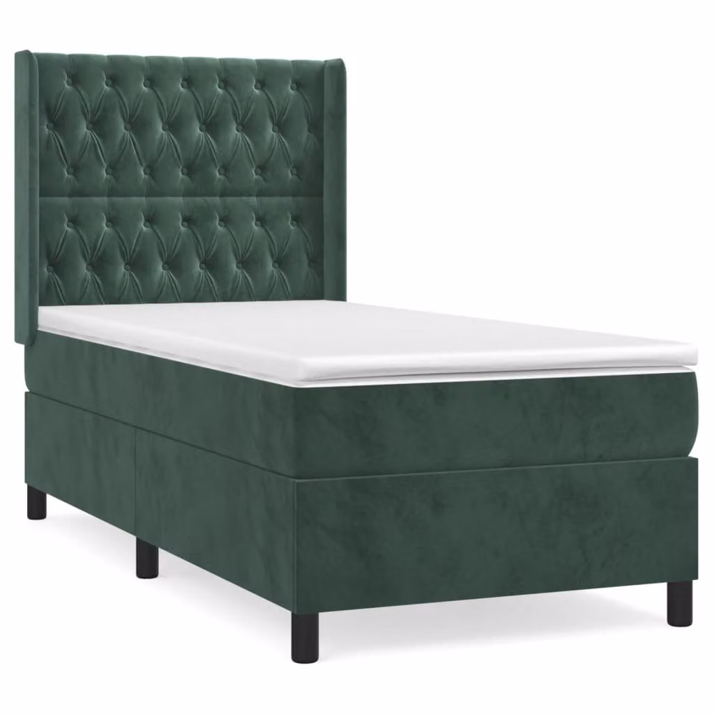 Giroletto a Molle con Materasso Verde Scuro 100x200 cm Velluto
