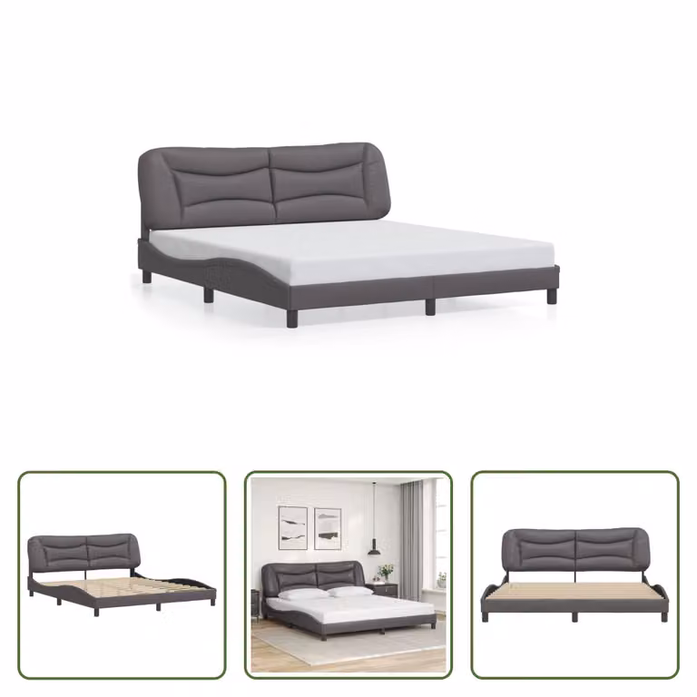 The Living Store Giroletto con testiera grigio 180x200 cm in ecopelle