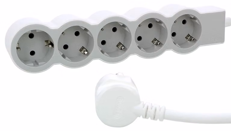 Presa piatta Legrand 5x presa di corrente, cavo di 3 metri bianco-grigio 694563