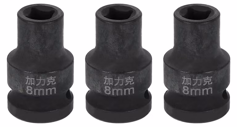 Chiave a bussola quadrata da 8 mm, 1/2 di pollice, in acciaio CR-V nero, per uso con utensili pneumatici