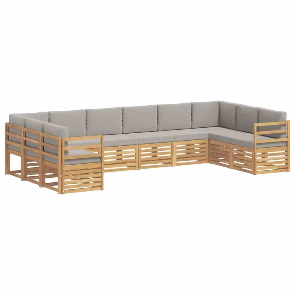 Set di divani da esterno a L vidaXL in legno di acacia con cuscini bianchi e grigi – 2