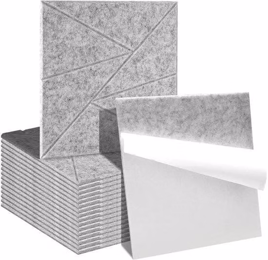 18 pannelli acustici quadrati o triangolari, autoadesivi, set per l'insonorizzazione, pannelli per pareti in materiale viscoelastico, colore grigio chiaro