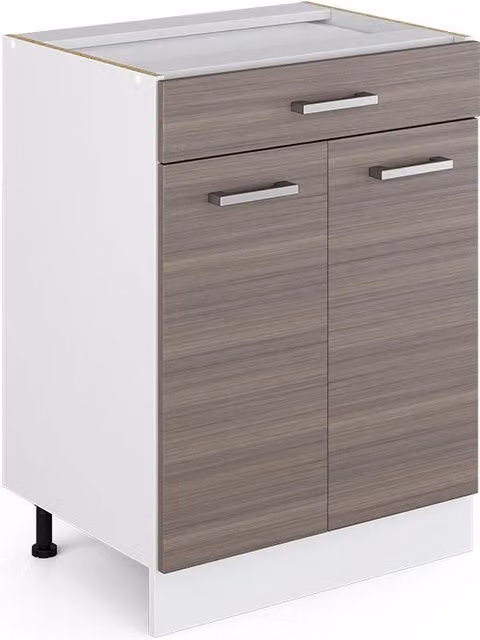 Mobiletto base per cucina Vicco R-Line moderno con ante e cassetto, Grigio e Bianco, L: 60 cm, H: 81,6 cm, P: 46 cm