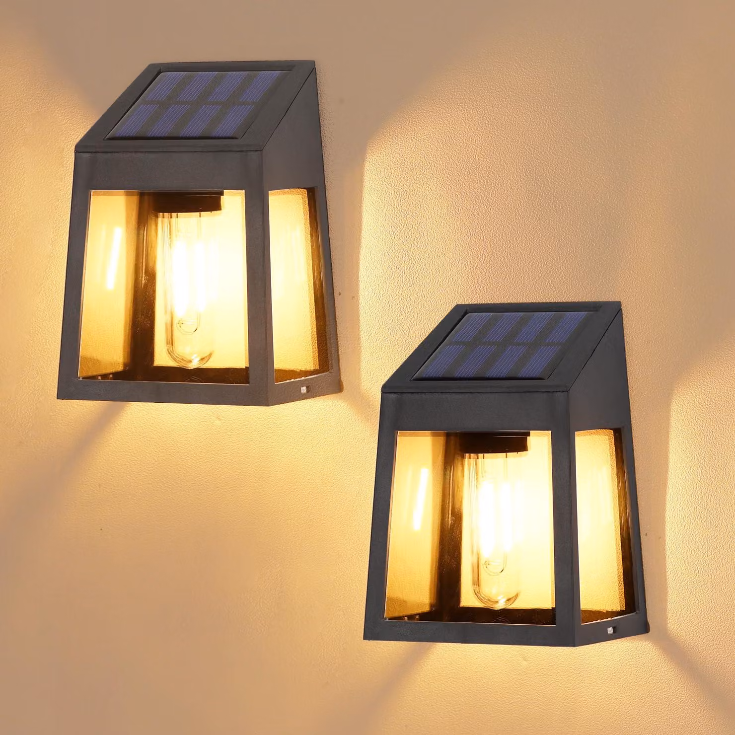 Set di 2 lampioni solari, luce bianco caldo, grado di protezione IP65 (resistente all'acqua), design retrò