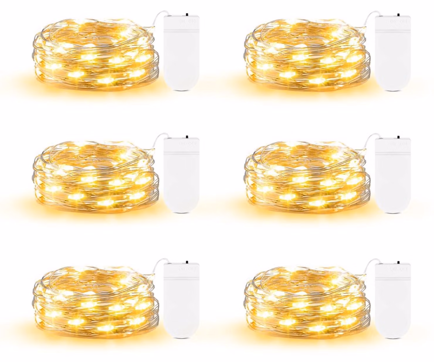 Set di 6 micro-catene luminose, lunghezza 2 metri, 20 LED, luce bianco caldo, impermeabili