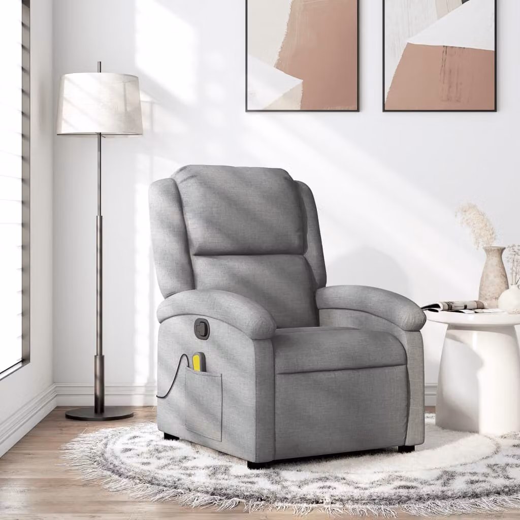 vidaXL Poltrona reclinabile relax in tessuto grigio con braccioli e leva manuale