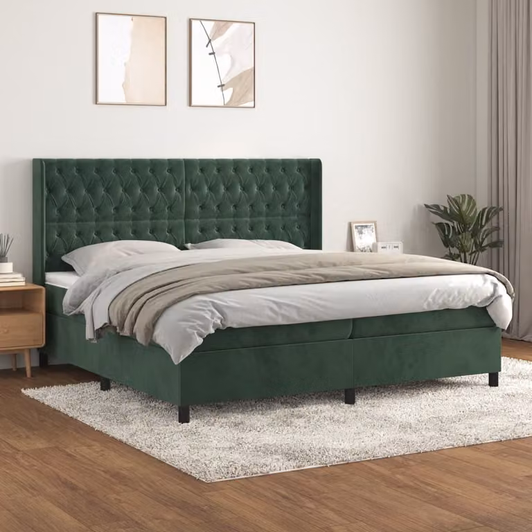 The Living Store Letto a molle con materasso verde scuro 200x200 cm in velluto