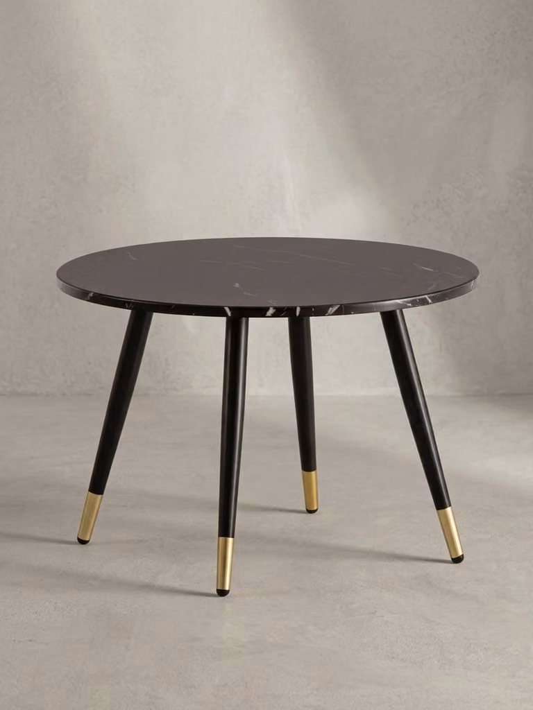 Tavolino da salotto 60x60x41 cm con effetto marmo nero moderno, tavolino da salotto di design con struttura in metallo, tavolino rotondo, tavolino da salotto