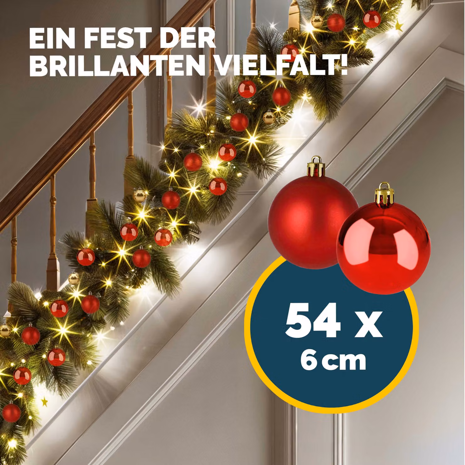 Set di 54 palline di Natale Casaria rosse con design moderno e geometrico in plastica per decorazioni sospese – 2