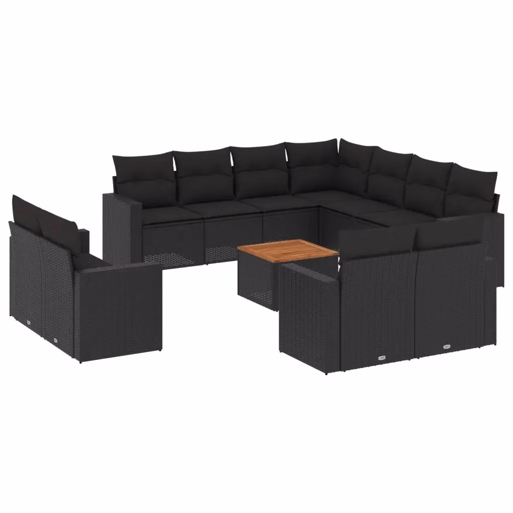 Set di divani da giardino a forma di U vidaXL in polyrattan nero con cuscini e tavolino da esterno – 2