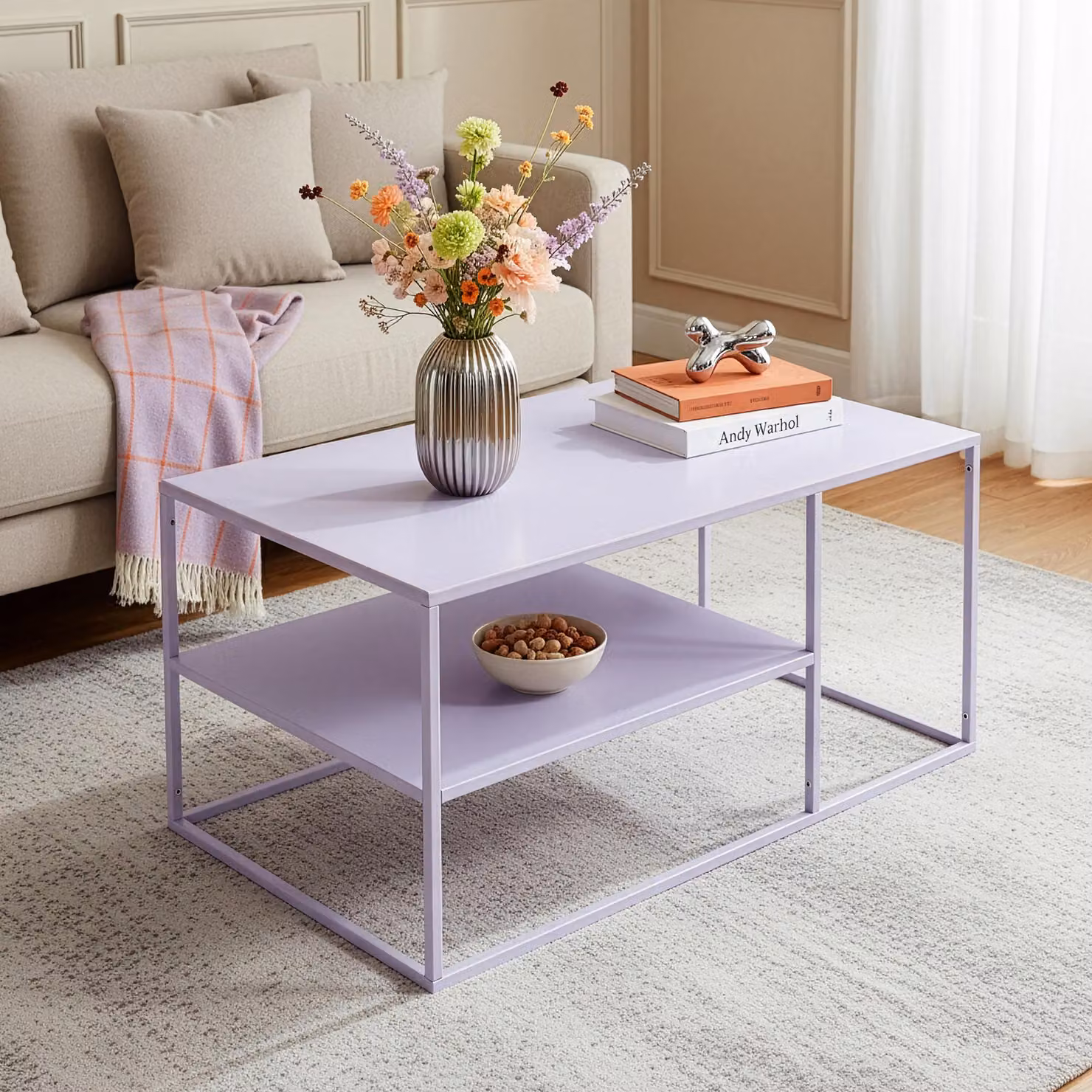 Tavolino 'Solund' in acciaio 90 x 60 x 45 cm viola