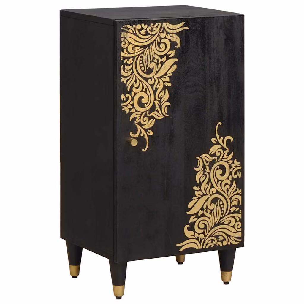 Credenza moderna vidaXL in legno di mango massello con porta, colore nero e oro, L 40 cm x P 33 cm x H 75 cm