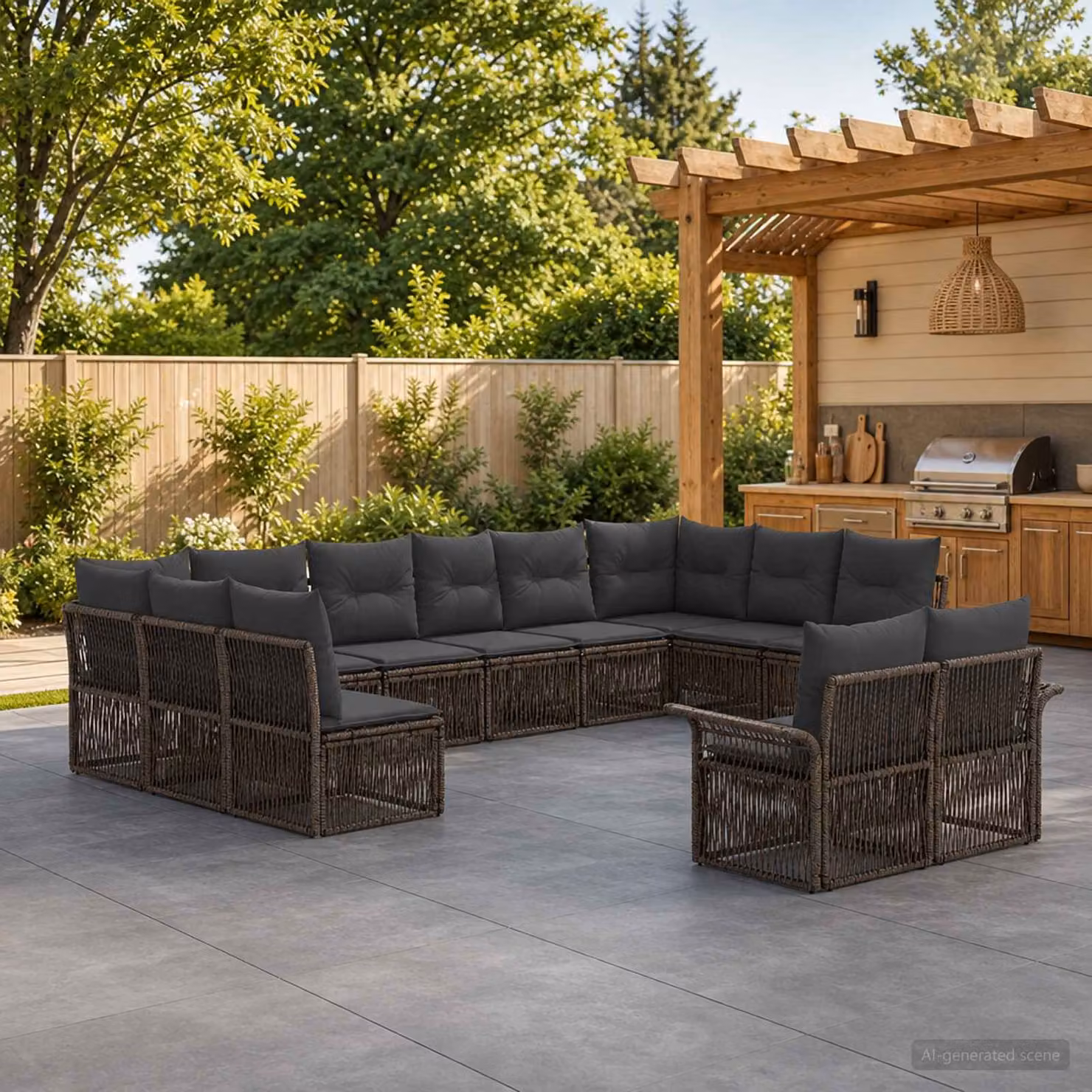 Set Divano da Giardino vidaXL 12 Pezzi a Forma di U Grigio con Cuscini e Struttura in Metallo