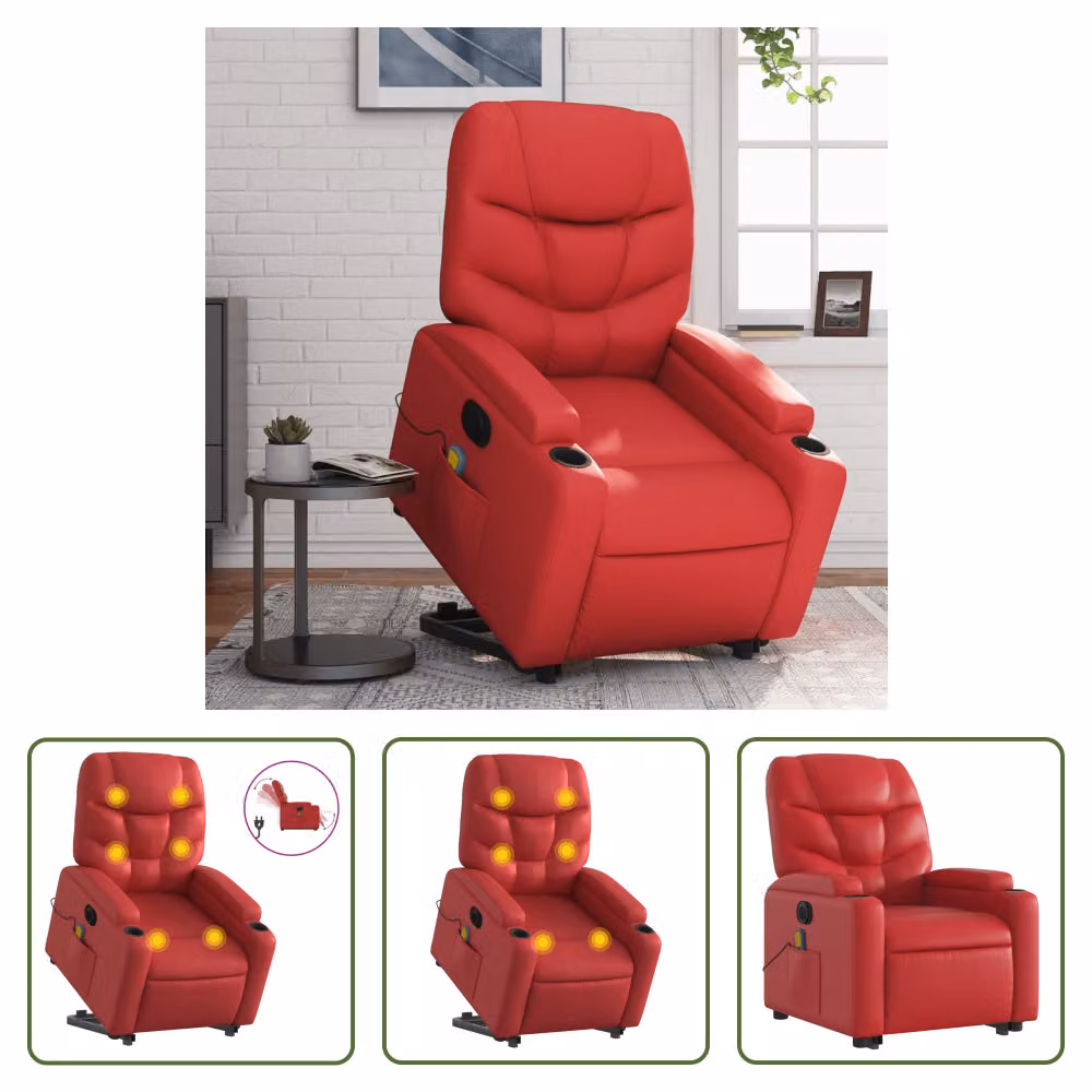 The Living Store Sedia massaggiante con supporto in piedi elettrica in ecopelle rossa