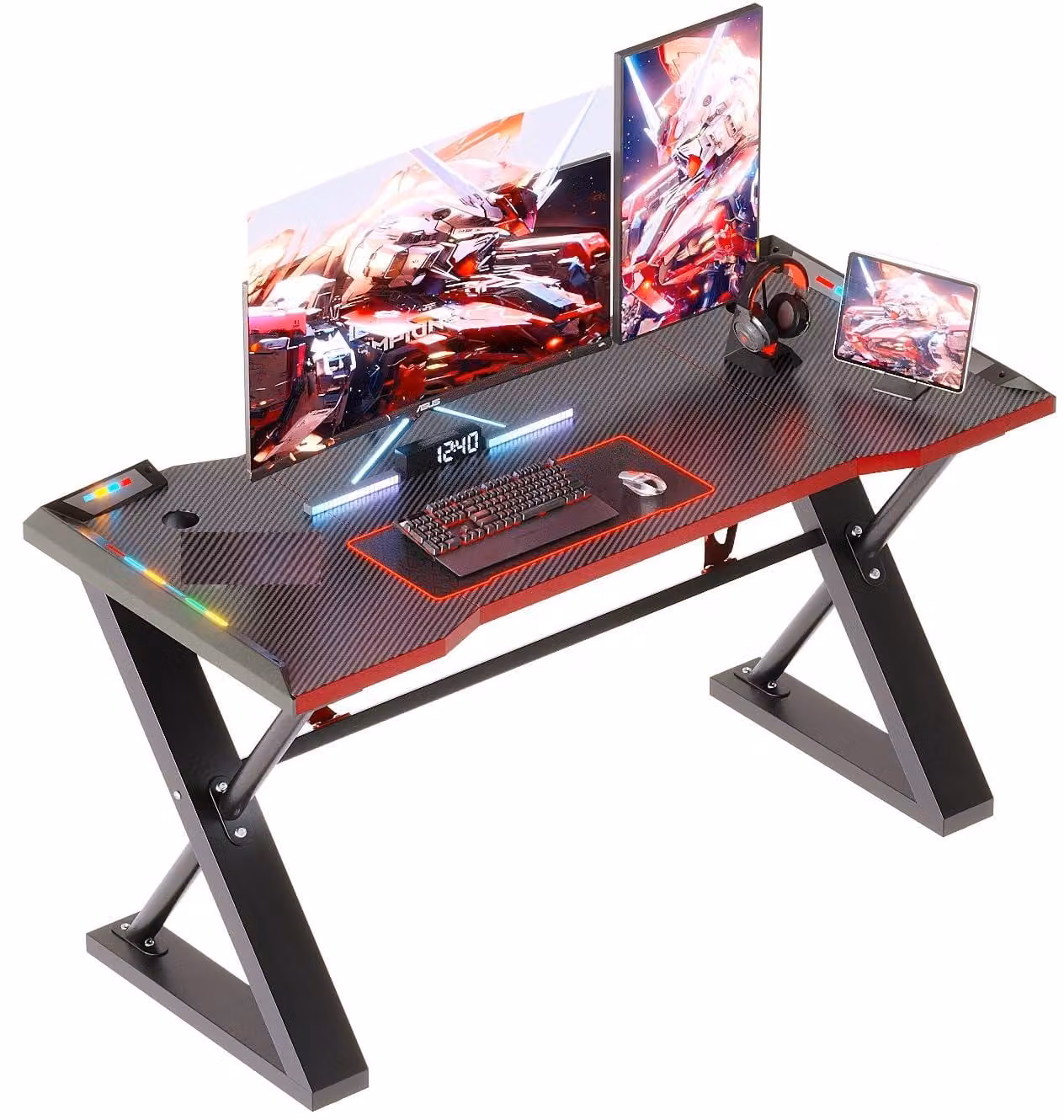 Tavolo da gioco a forma di Z - 100 x 55 cm - Nero - Metallo e legno laminato - Scrivania per computer