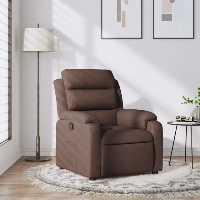 Poltrona Reclinabile Relax vidaXL in Tessuto Marrone con Braccioli e Leva Manuale