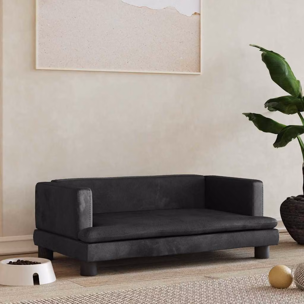 vidaXL Lettino per Cani in Velluto Nero con Struttura in Legno L: 80 cm, P: 45 cm, H: 30 cm