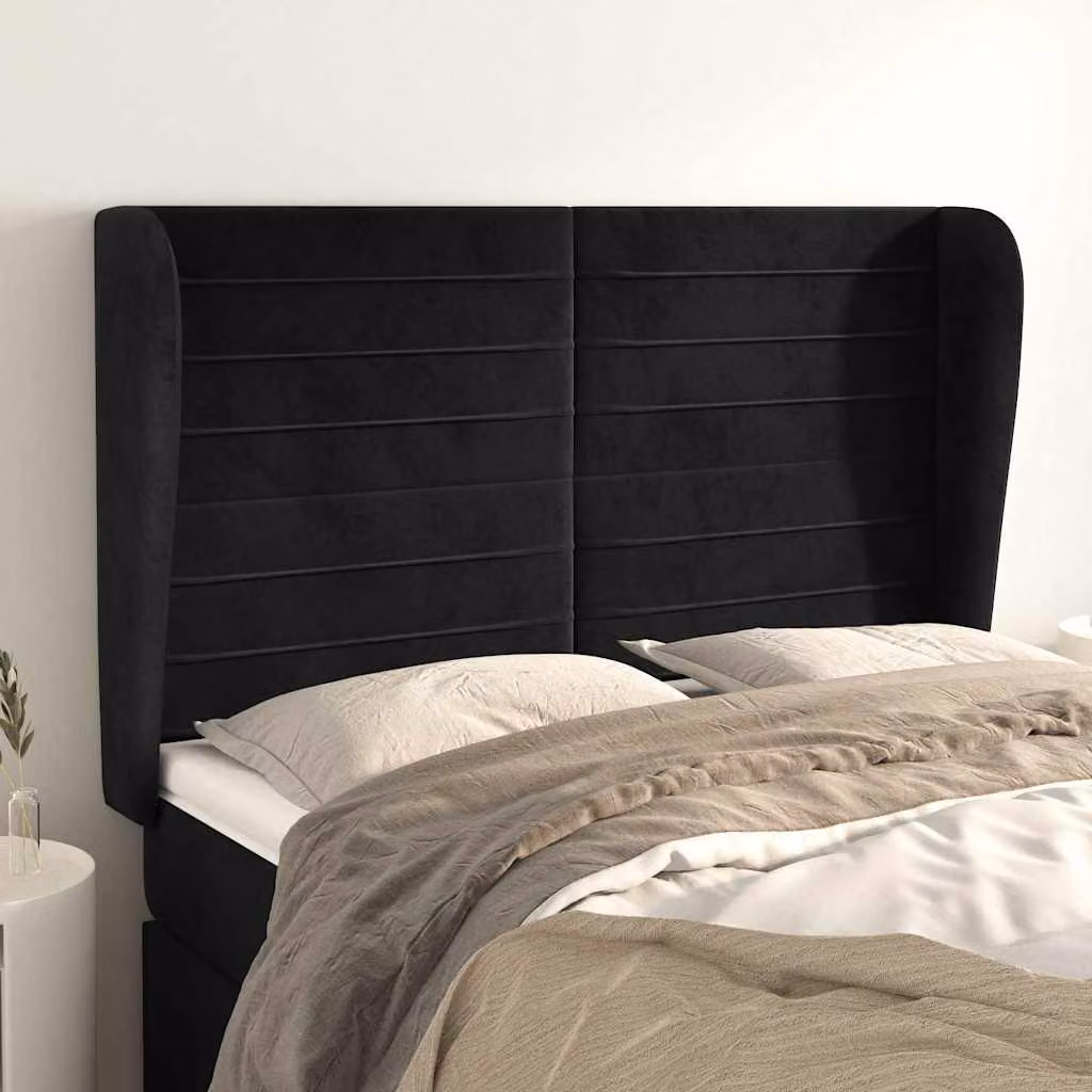 Testiera ad orecchio vidaXL in velluto nero L: 147 cm, P: 23 cm, H: 118/128 cm