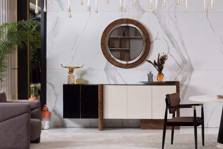Sideboard Anrichte mit Spiegel Luxus Garnitur Kommode Holz Kommoden Klassische