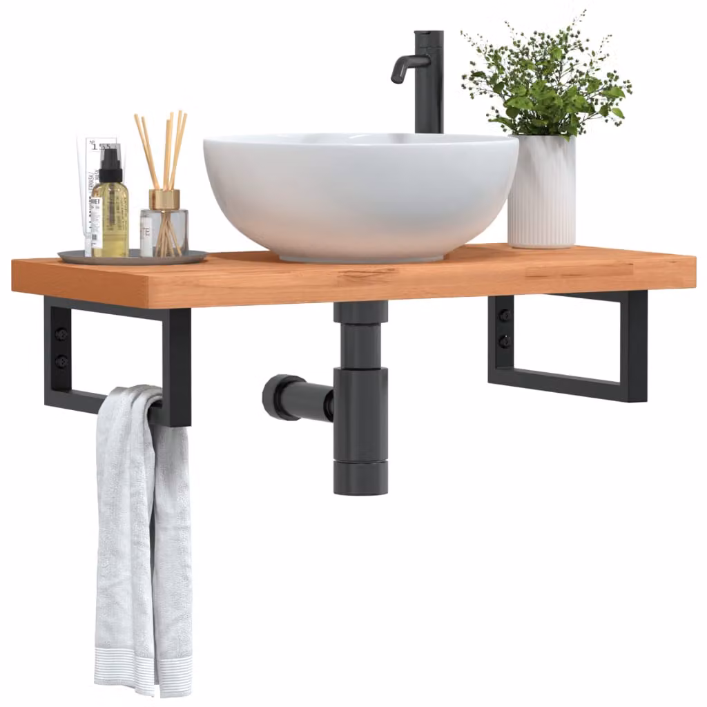vidaXL Ripiano da Parete per Bagno in Legno di Faggio e Metallo, Nero e Marrone