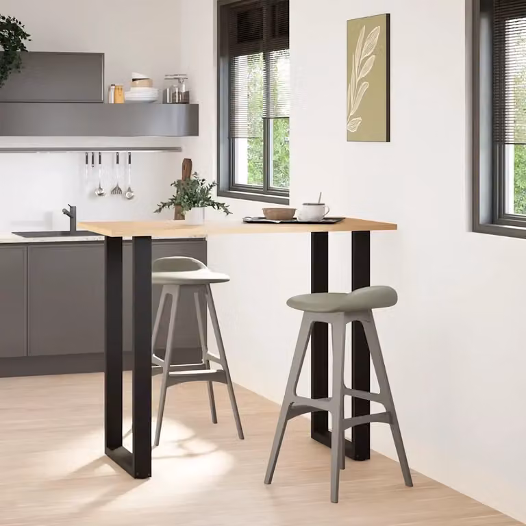 Coppia di gambe per tavolo da bar a forma di U in acciaio nero lacca, design moderno, H: 111 cm x L: 60 cm