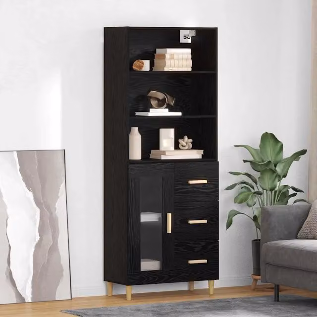 Credenza moderna vidaXL in legno MDF nero opaco L: 69,5 cm, P: 32,5 cm, H: 180 cm – 1