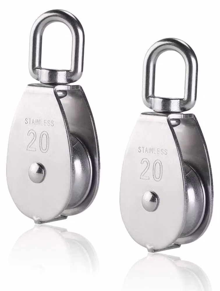 Set di 2 carrucole, diametro 20 mm, acciaio inossidabile, filettatura M20, capacità di carico 75 kg