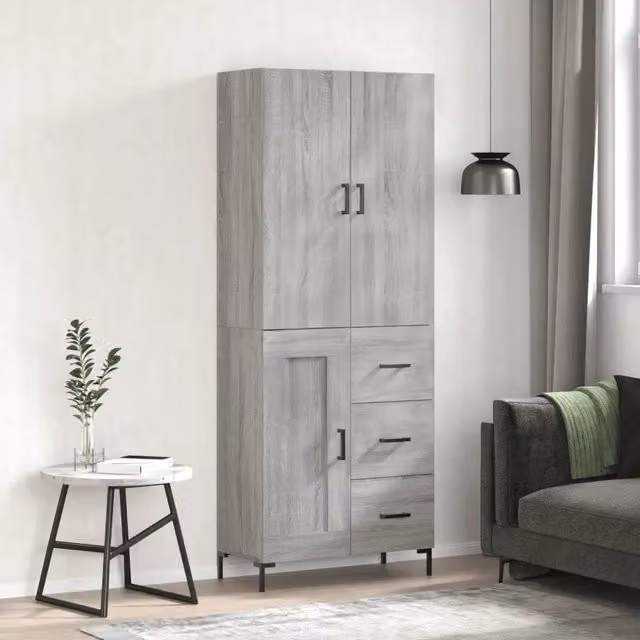 Credenza moderna vidaXL in legno e metallo, Grigio, L: 69,5 cm, P: 34 cm, H: 180 cm – 1